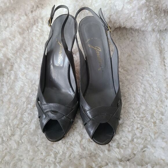 Garolini Italian Leather Vintage Gray‎ Slingback Peep-toe Heels - Picture 2 of 9
